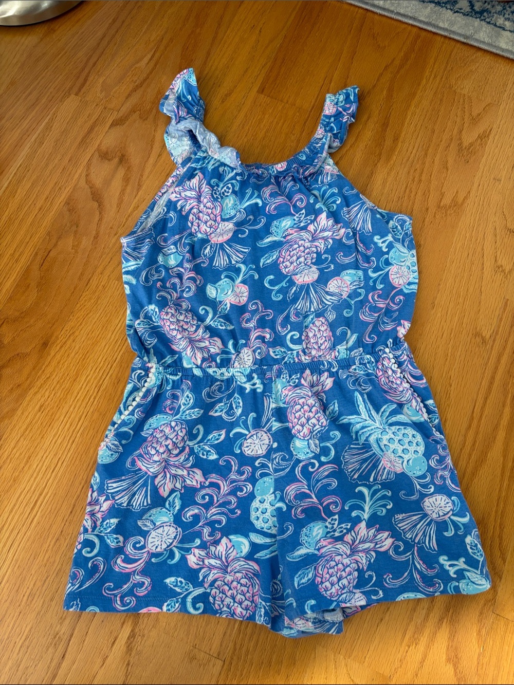 Lilly Pulitzer Girls Yardley Romper size XL  12-14 Sunwashed Blue citrus crush